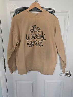 Clare V. Le Weekend Sweatshirt Camel Embroidered Raglan Sweater NWT Size Large